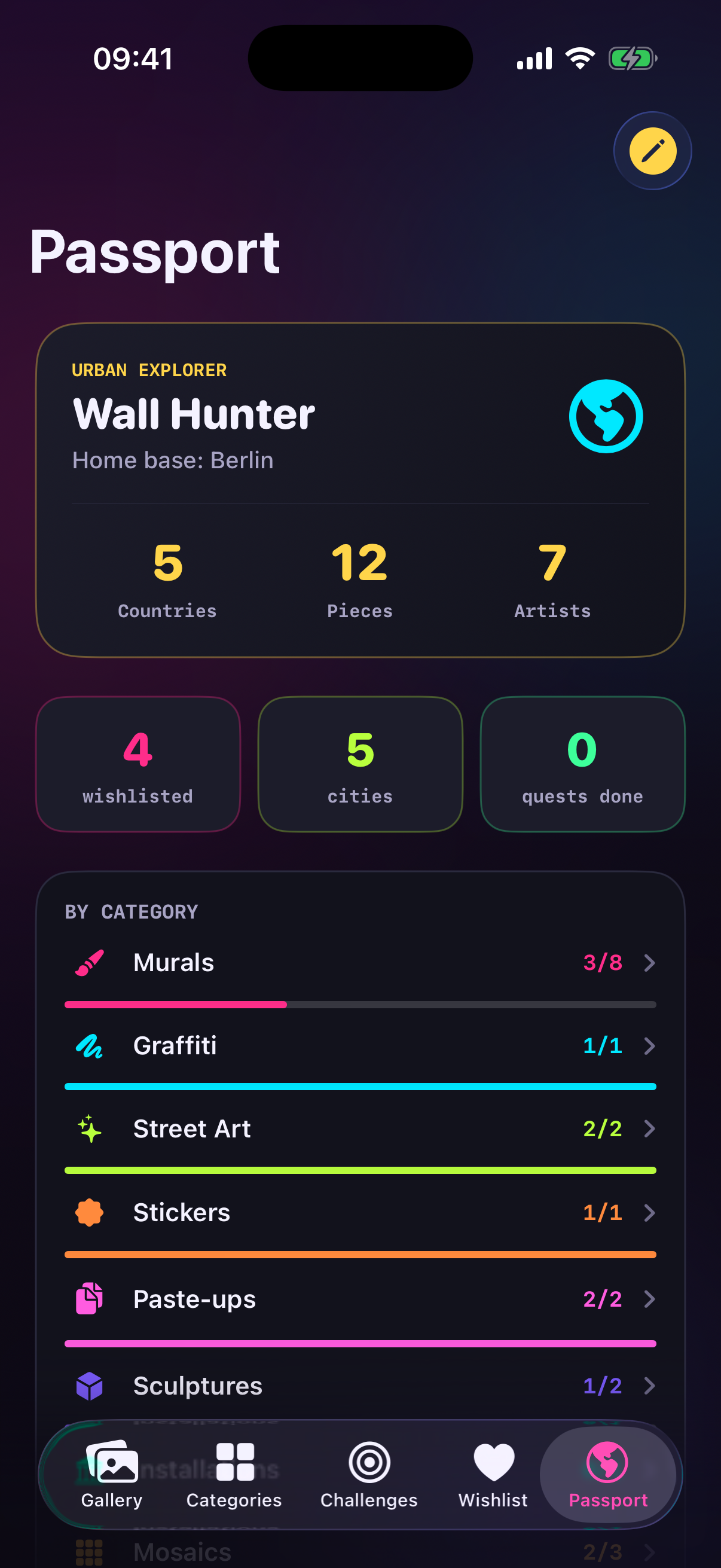 Passport tab with explorer stats