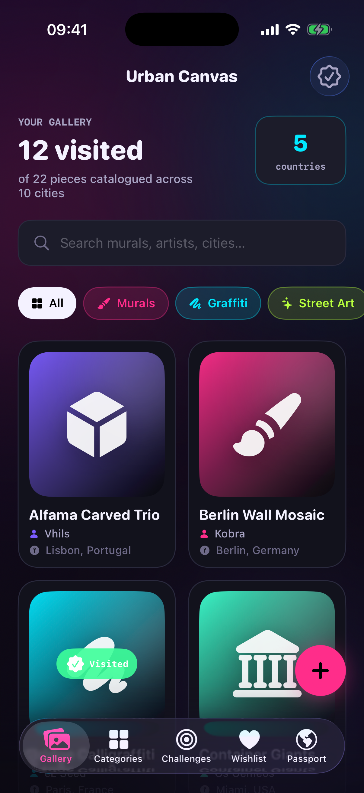 Gallery tab with artwork grid
